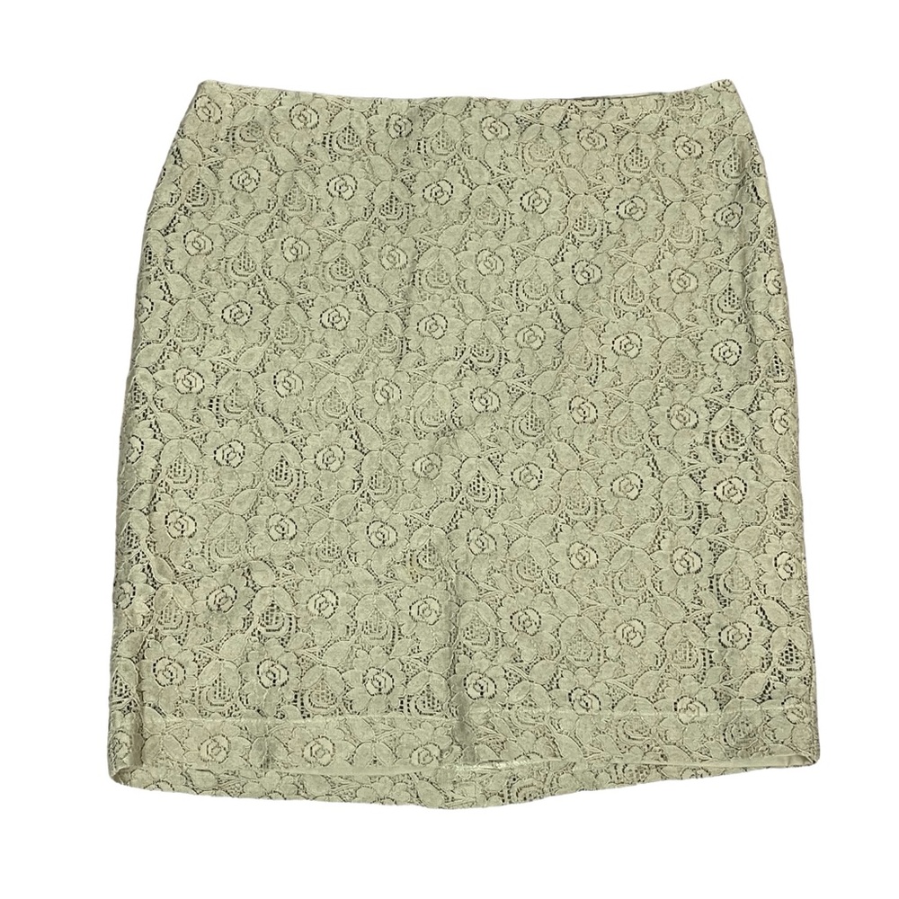 Betsey Johnson Pencil Skirt Beige Tan Lace Overlay Neutral Fully Lined Size 2